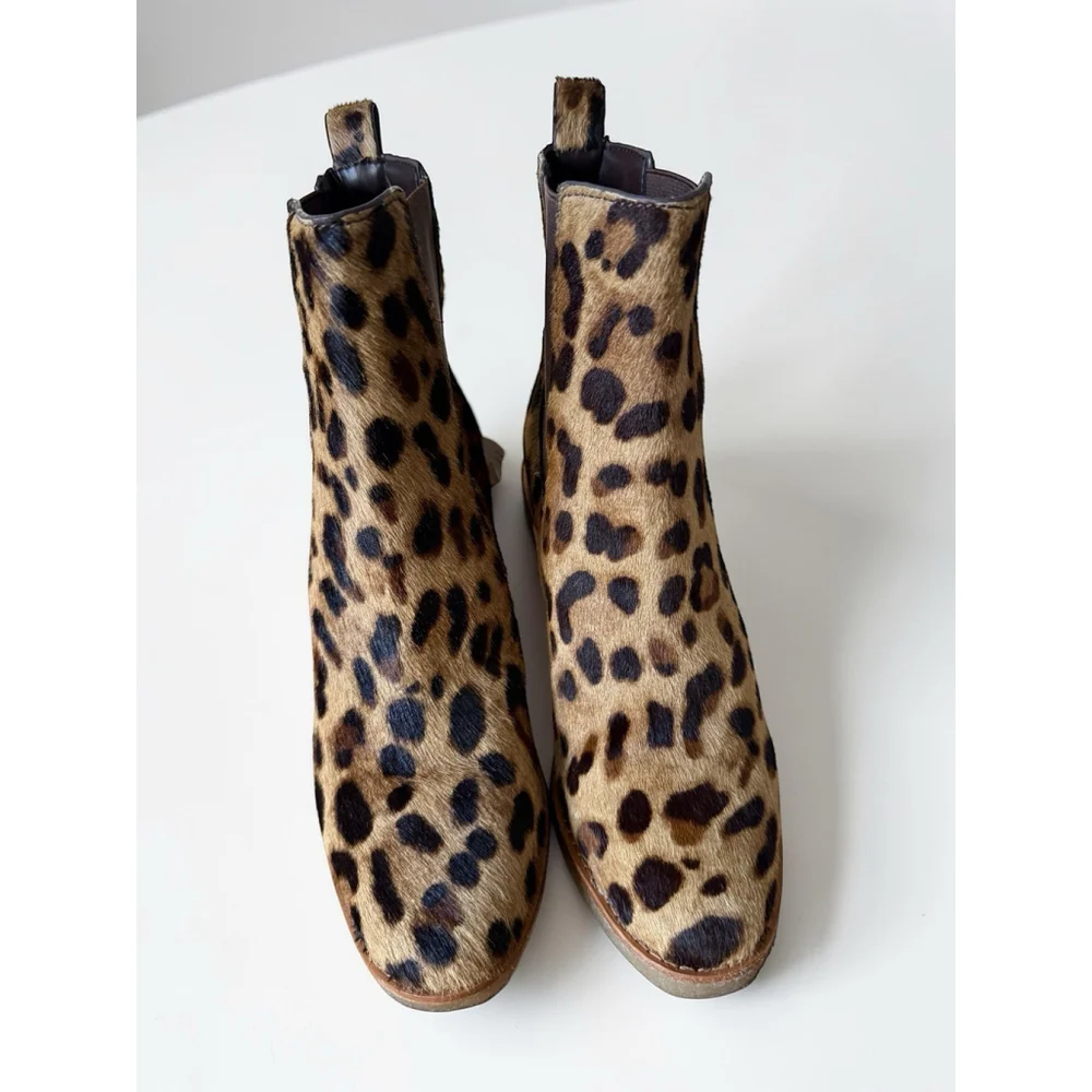 Lauren Ralph Lauren Marianna Chelsea Boots Brown Calf Hair Leopard Size 6.5 NWOB